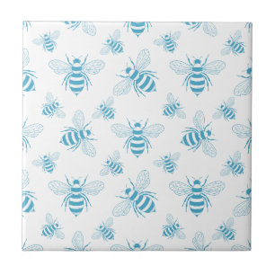 Vintage Bee Botanical Blue (1) Tile