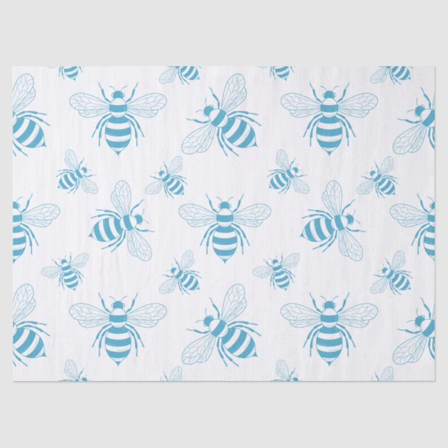 Vintage Bee Botanical Blue (1) Tissue Paper (Front)