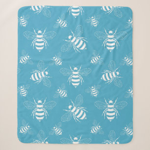 Vintage Bee Botanical Blue (2) Sherpa Blanket