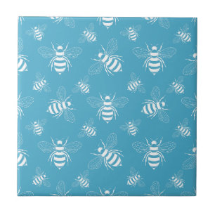 Vintage Bee Botanical Blue (2) Tile