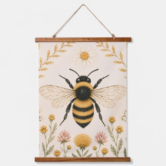 Vintage Bee Botanical Wall Tapestry (Front)
