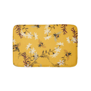 Vintage Bee & Butterfly: Embroidered Floral Art Bath Mat