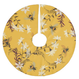 Vintage Bee & Butterfly: Embroidered Floral Art Brushed Polyester Tree Skirt