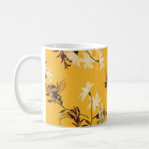 Vintage Bee & Butterfly: Embroidered Floral Art Coffee Mug