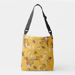 Vintage Bee & Butterfly: Embroidered Floral Art Crossbody Bag