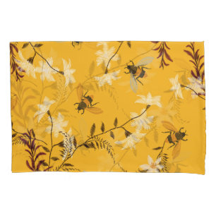 Vintage Bee & Butterfly: Embroidered Floral Art Pillowcase