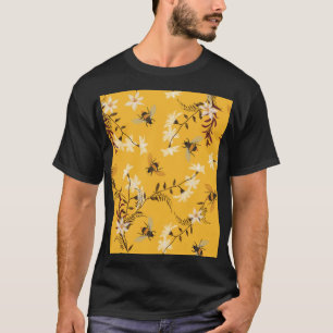 Vintage Bee & Butterfly: Embroidered Floral Art T-Shirt