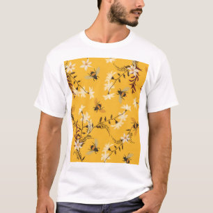 Vintage Bee & Butterfly: Embroidered Floral Art T-Shirt