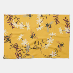 Vintage Bee & Butterfly: Embroidered Floral Art Tea Towel