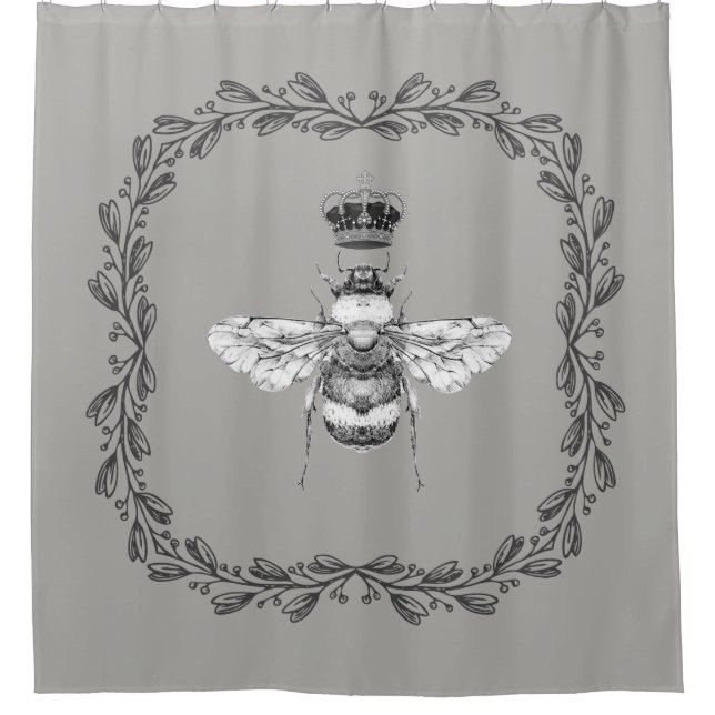 Vintage Bee & Crown Floral Frame Shower Curtain (Front)
