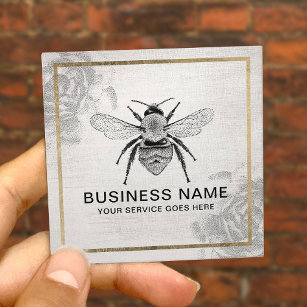 Vintage Bee & Flower Apiary Beekeeper Gold Framed Square Business Card