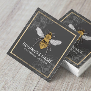 Vintage Bee & Flower Apiary Beekeeping Gold Frame Square Business Card
