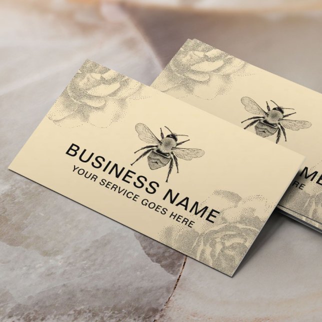 Vintage Bee & Flower illustration Farm Beekeeper Business Card (Creator Uploaded)