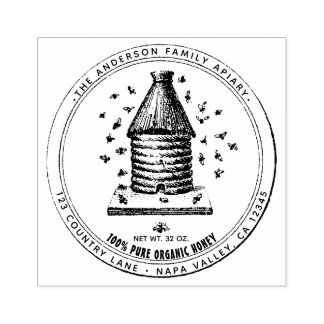 Vintage Bee Hive Beekeeper Apiary Honey Custom Rubber Stamp