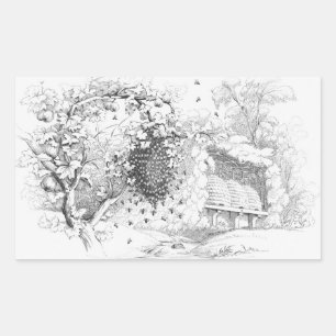 Vintage Bee Hives Rectangular Sticker