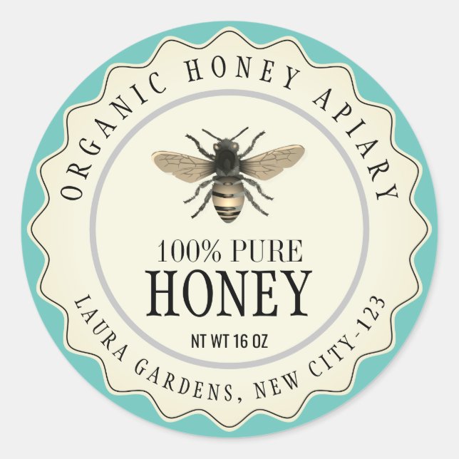 Vintage Bee Honey Jar Custom Label (Front)