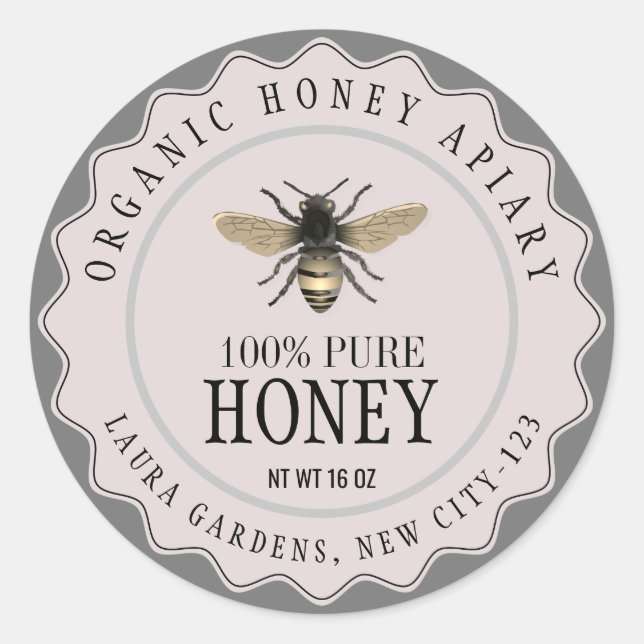 Vintage Bee Honey Jar Custom Label (Front)