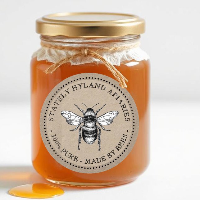 Vintage Bee Honey Jar Label on Textured Kraft  (Creator Uploaded)