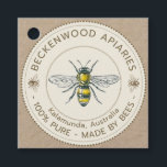 Vintage Bee Honey Jar Neck Tag Beekeeper<br><div class="desc">This honey Jar Neck Tag has vintage honeybee illustrations with a simulated 3D kraft and ivory-coloured background. Text reads: "100" PURE - MADE BY BEES". Beekeepers can use this tag for multiple products such as honey, creamed honey, Comb Honey, beeswax, soap or candles. Customise with your Apiary name and location....</div>
