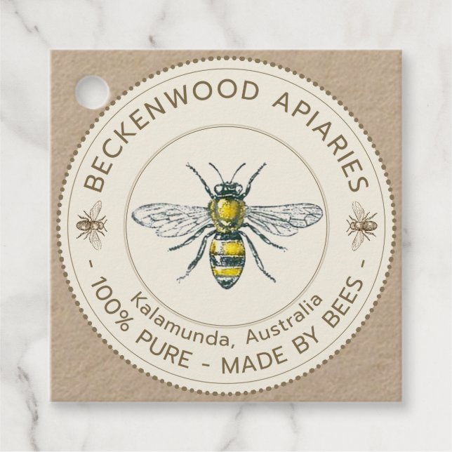 Vintage Bee Honey Jar Neck Tag Beekeeper (Front)