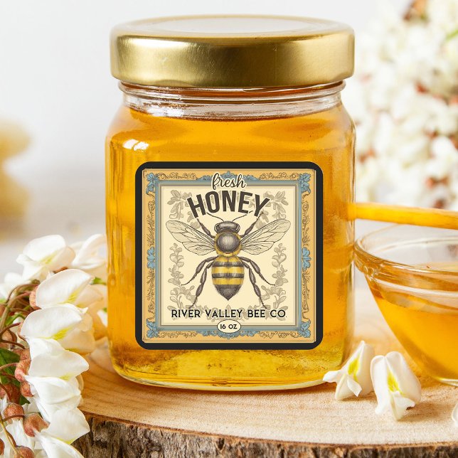 Vintage Bee Honey Label (An elegant vintage style honey label sticker.)
