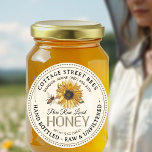 Vintage Bee Honey Label Hand Bottled Raw<br><div class="desc">Central design features a vintage sunflower illustration and watercolor honeybee. Personalise with your apiary name,  address and honey description (raw,  hand bottled,  single source etc.). Also include your honey net weight. Common honey net weight conversions: 8oz (227g),  12oz (340g),  16oz (454g),  32oz (907g),  5lb (2.27kg).</div>