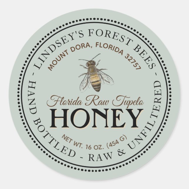 Vintage Bee Honey Label Hand Bottled Raw (Front)