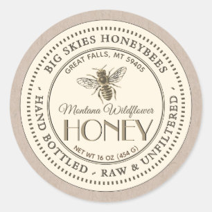 Vintage Bee Honey Label Hand Bottled Raw Kraft