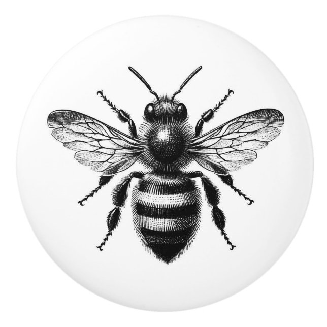 Vintage Bee Illustration Ceramic Knob (Front)