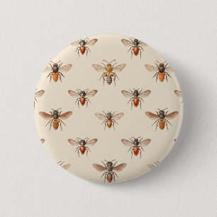 Vintage Bee Illustration Pattern 6 Cm Round Badge