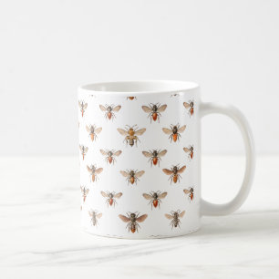 Vintage Bee Illustration Pattern Coffee Mug