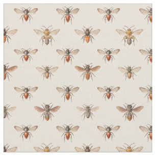 Vintage Bee Illustration Pattern Fabric