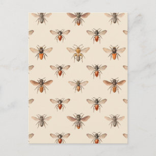 Vintage Bee Illustration Pattern Postcard