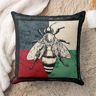 Vintage Bee Insect Colourful Illustration Cushion