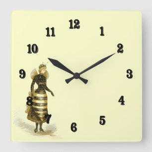 Vintage Bee Lady Square Wall Clock