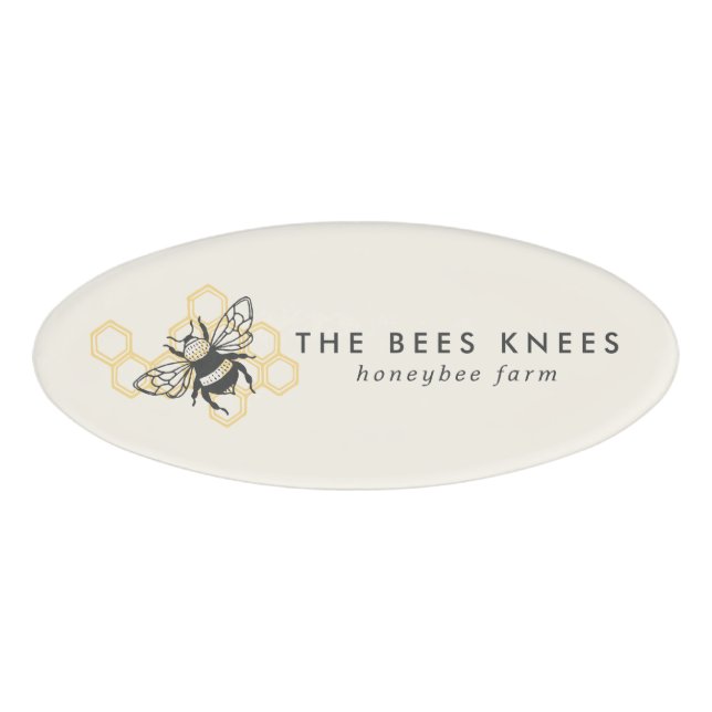 Vintage Bee Logo Rustic Honeybee Business Name Tag (Front)
