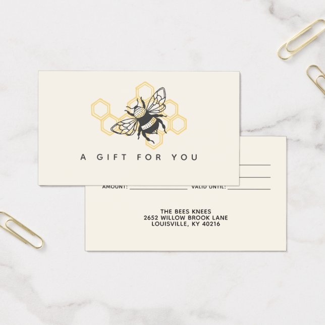 Vintage Bee Logo Rustic Honeybee Gift Card (Office)