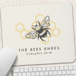 Vintage Bee Logo Rustic Honeybee Mouse Mat<br><div class="desc">Vintage Bee Logo Rustic Honeybee Mouse Pad. This trendy design features a black honeybee against a yellow honeycomb background. The perfect apiary design for a beekeeper business.</div>