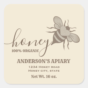 Vintage Bee logo script honey jar label