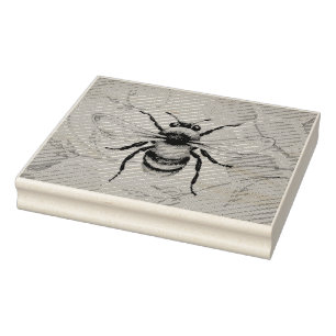 Vintage Bee No. 1 and Honeycomb Watercolor Art Rubber Stamp