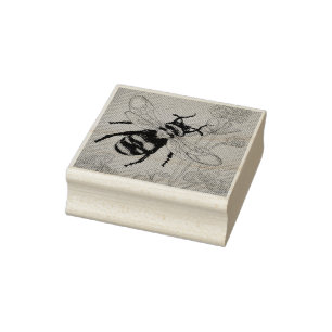 Vintage Bee No. 2 and Clover Watercolor Art Rubber Stamp