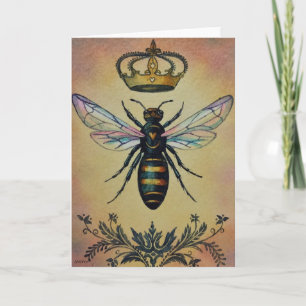 Vintage Bee No. 3 Queen Crown Watercolor Art Card