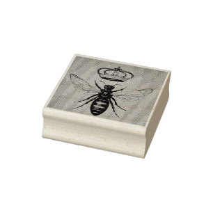 Vintage Bee No. 3 Queen Crown Watercolor Art Rubber Stamp