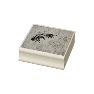 Vintage Bee No. 4 Dandelion Watercolor Art Rubber Stamp