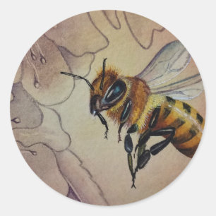 Vintage Bee No. 6 Flower Watercolor Art Classic Round Sticker