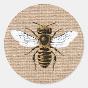 Vintage Bee on Burlap Classic Round Sticker