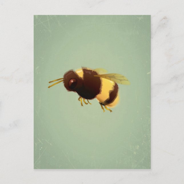 Vintage Bee On Green Background Pattern Postcard (Front)