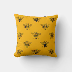 Vintage Bee Pattern, Black Yellow. Cushion