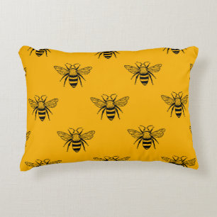 Vintage Bee Pattern, Black Yellow. Decorative Cushion