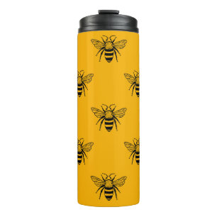Vintage Bee Pattern, Black Yellow. Thermal Tumbler